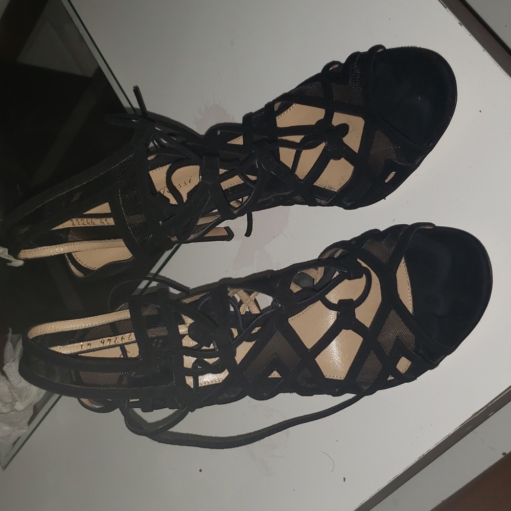 gianvito rossi adria black lace up cut out sandals size 41